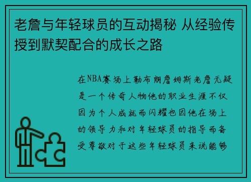 老詹与年轻球员的互动揭秘 从经验传授到默契配合的成长之路